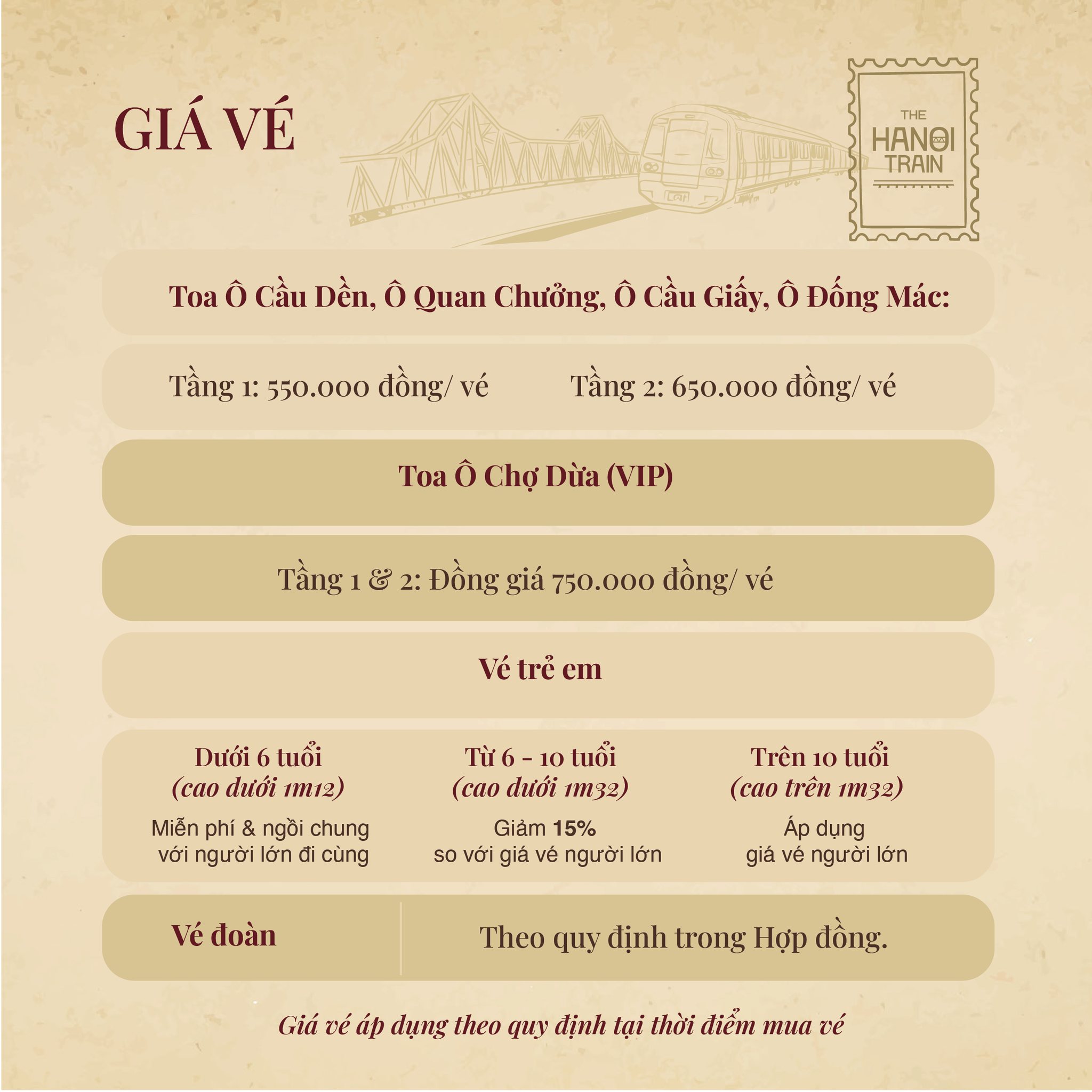 Giá vé tàu 5 cửa ô