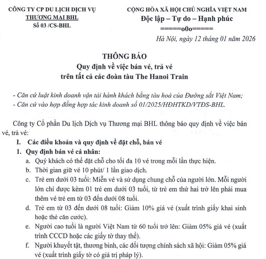 Chính sách giá vé tàu 5 cửa ô từ ngày 15/01/2026