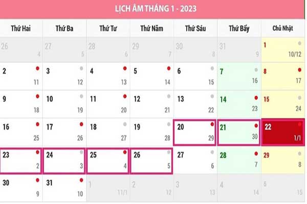 Lịch nghỉ Tết Đinh Mùi 2027